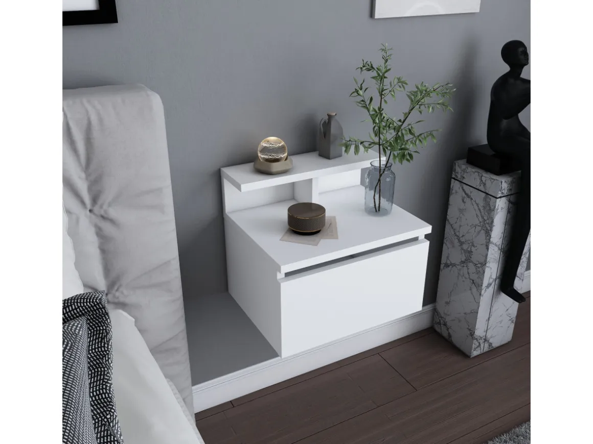 Table de chevet murale en bois "Alice" - 40 x 32 x 35 cm - Blanc