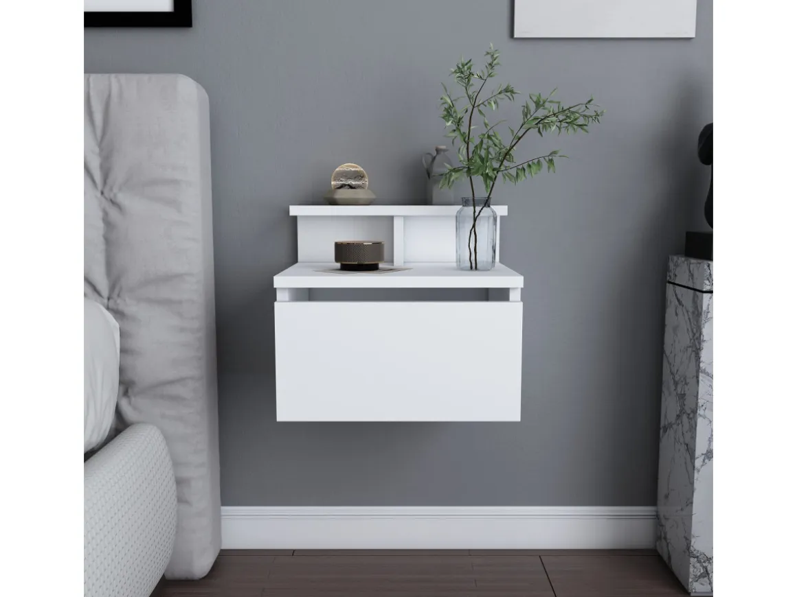 Table de chevet murale en bois "Alice" - 40 x 32 x 35 cm - Blanc