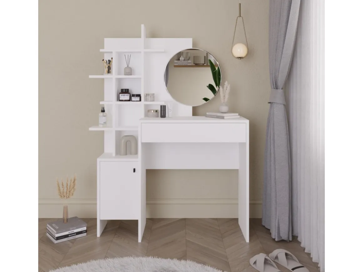 Table de maquillage en bois "Mup" 105 x 35 x 151 cm - Blanc