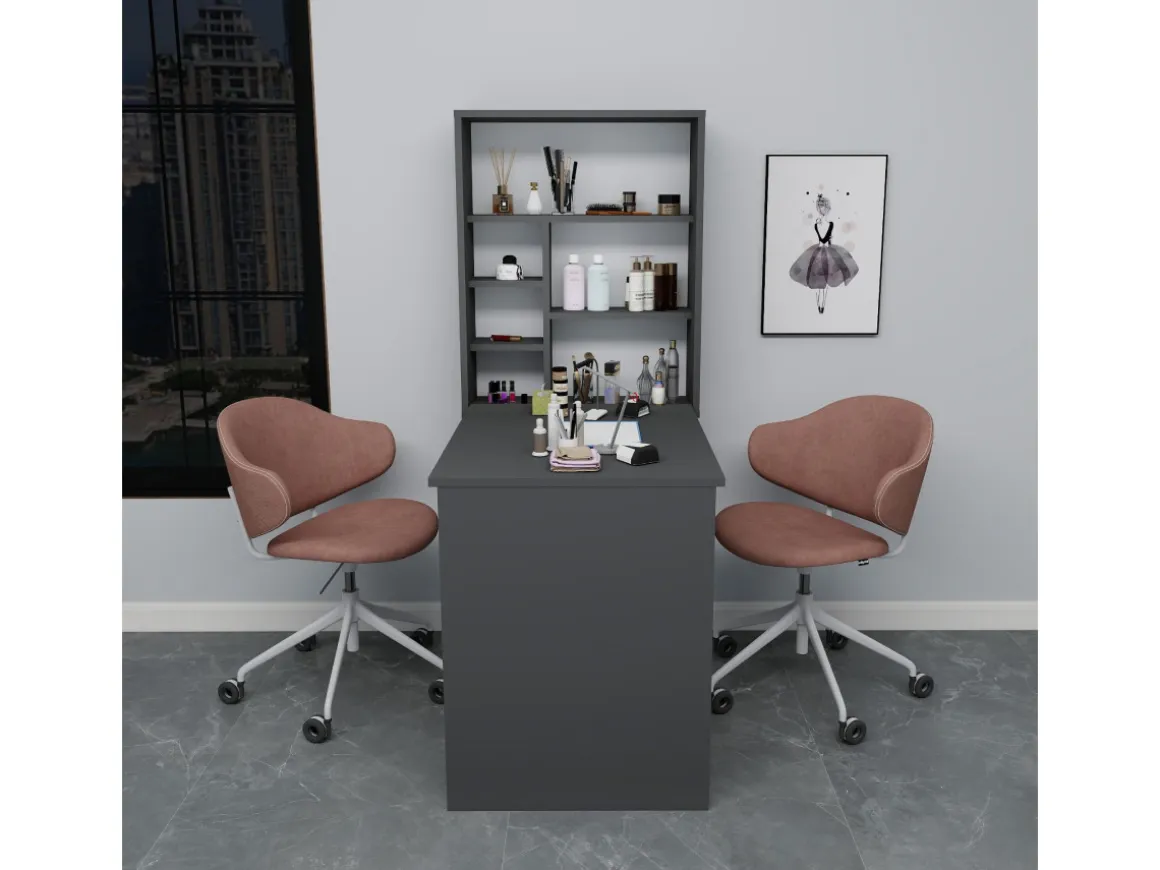 Table de maquillage en bois "Sedir" - 90 x 59 x 74 cm - Gris anthracite