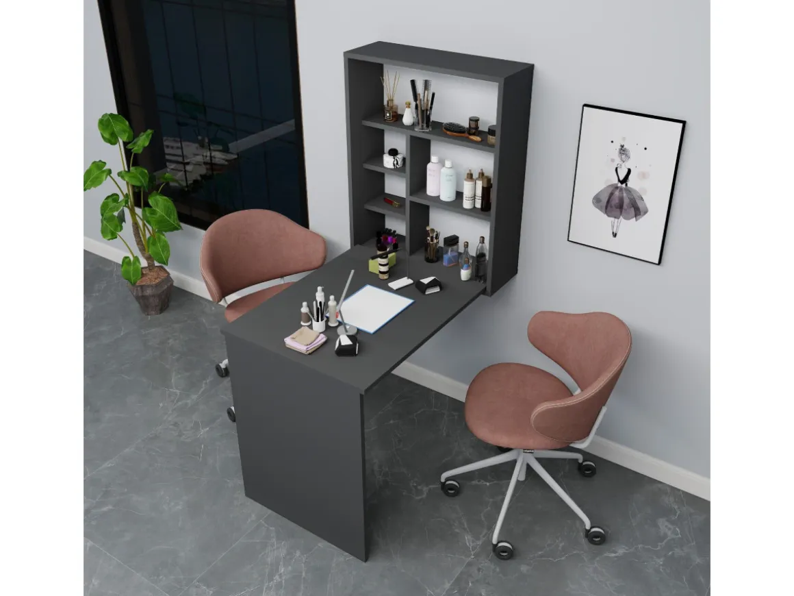 Table de maquillage en bois "Sedir" - 90 x 59 x 74 cm - Gris anthracite