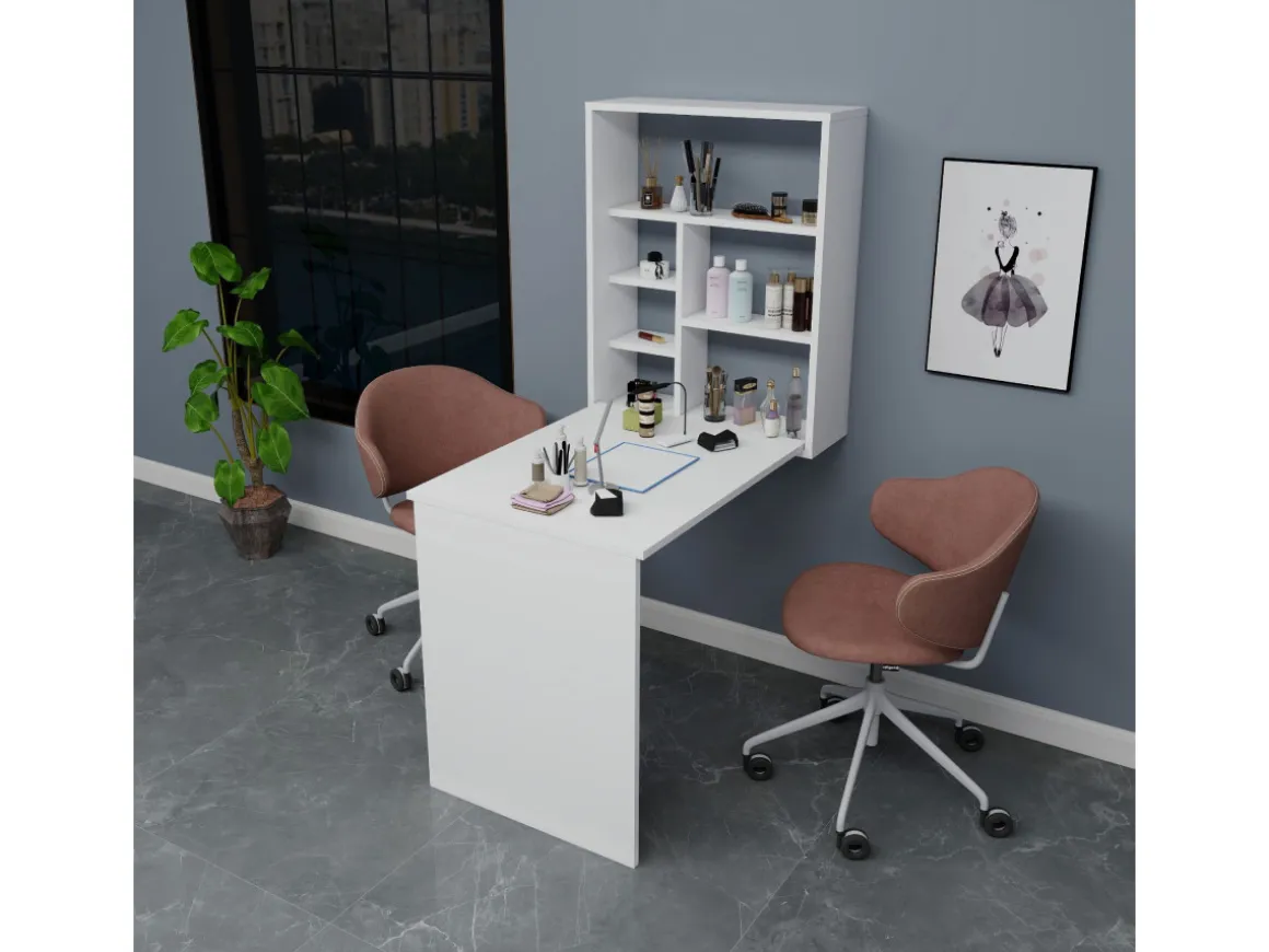 Table de maquillage en bois "Sedir" - 90 x 59 x 74 cm - Blanc