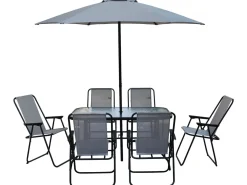 Table et chaises de jardin avec parasol en métal