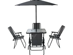 Table et chaises de jardin avec parasol en métal "Convivia" - 4 places - Gris anthracite