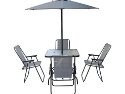 Table et chaises de jardin avec parasol en métal