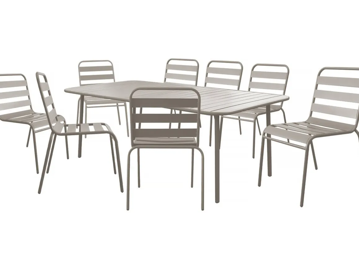Table et chaises de jardin en métal "Bilbao" - 8 places - Taupe