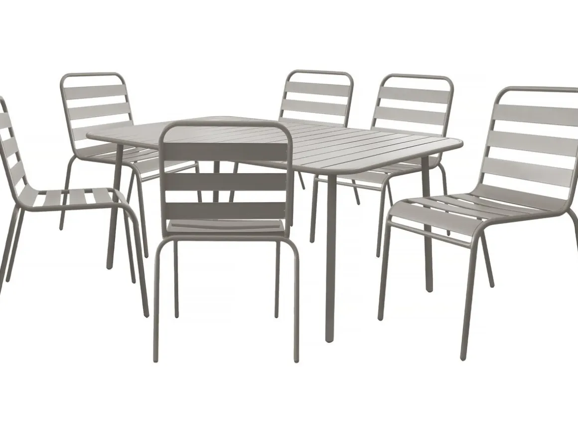 Table et chaises de jardin en métal "Bilbao" - 6 places - Taupe