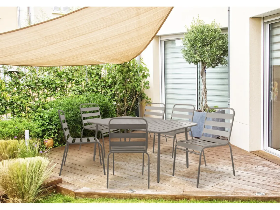 Table et chaises de jardin en métal "Bilbao" - 6 places - Taupe