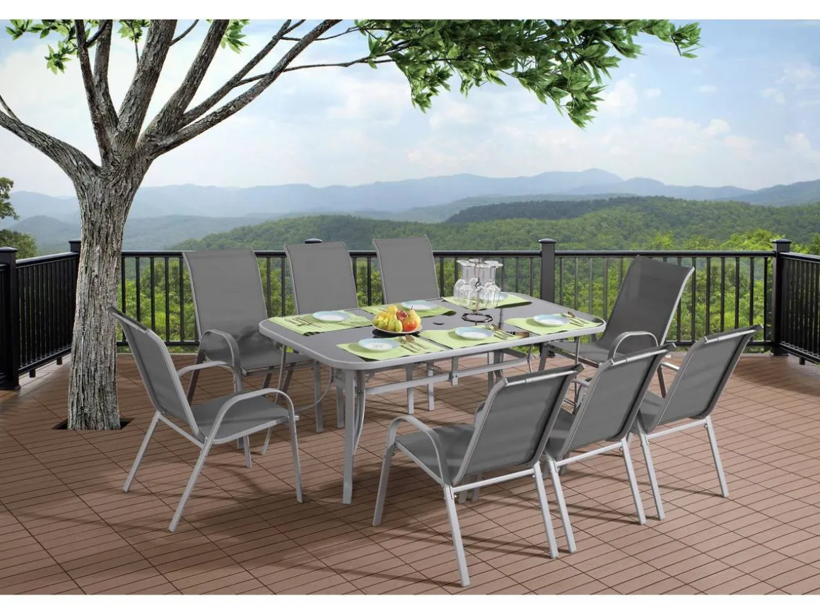 Table et chaises de jardin en textilène "cordoba + Porto" 8 personnes gris clair