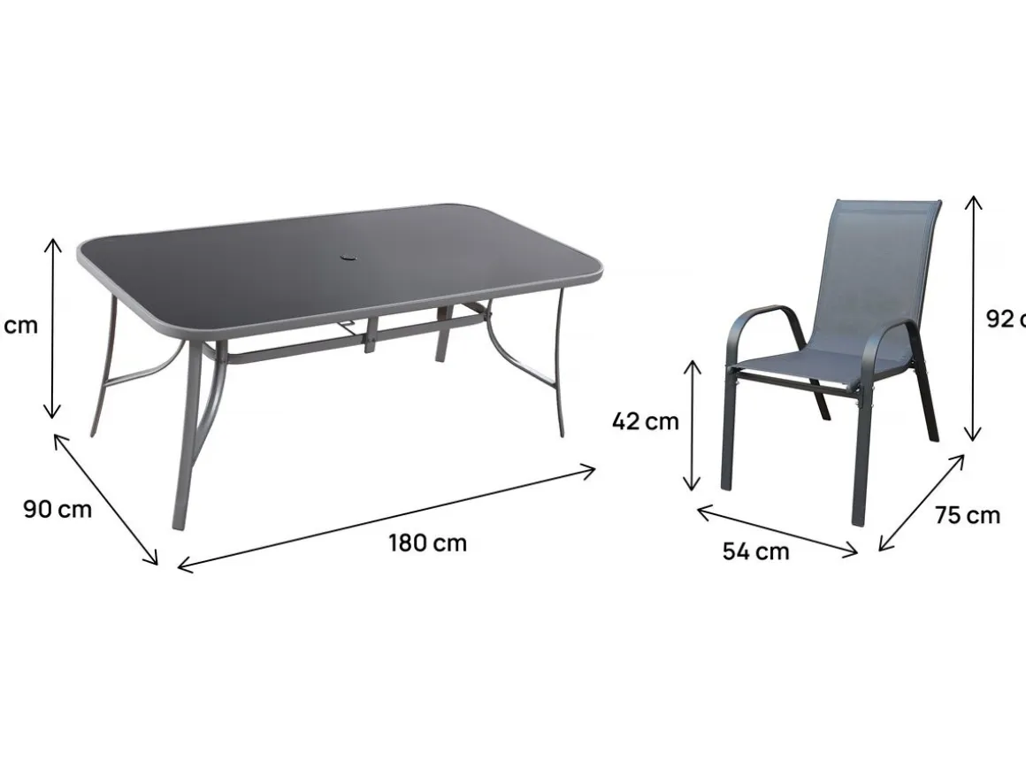 Table et chaises de jardin en textilène "Cordoba XL 180" - 8 places - Gris