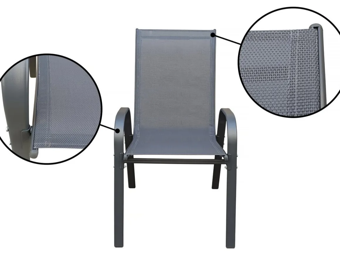Table et chaises de jardin en textilène "Cordoba XL 180" - 8 places - Gris