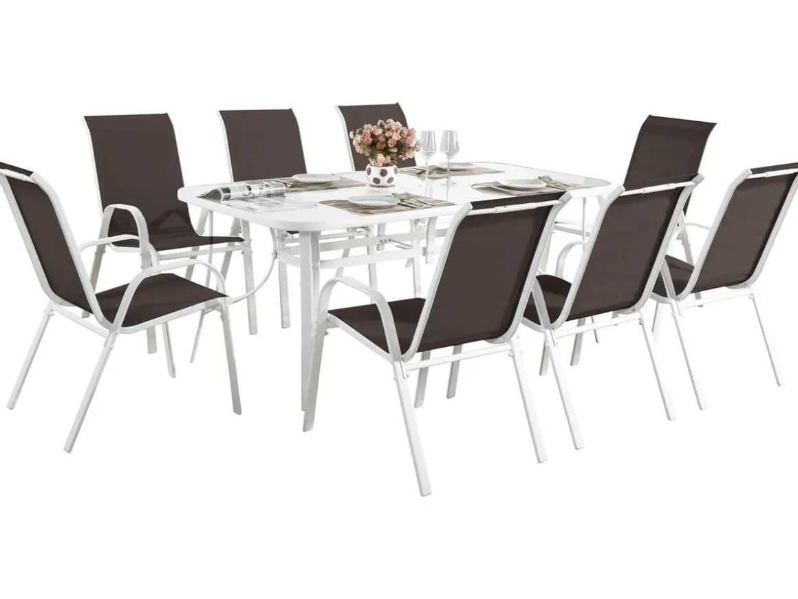 Table et chaises de jardin en textilène "Cordoba XL 180" - Phoenix - 8 places - Taupe
