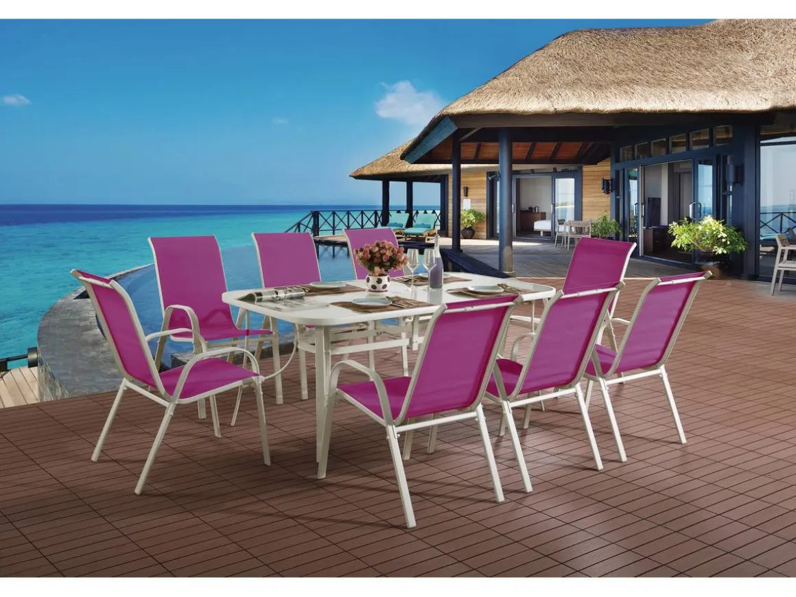Table et chaises de jardin en textilène "Cordoba XL 180" - Phoenix - 8 places - Fuschia