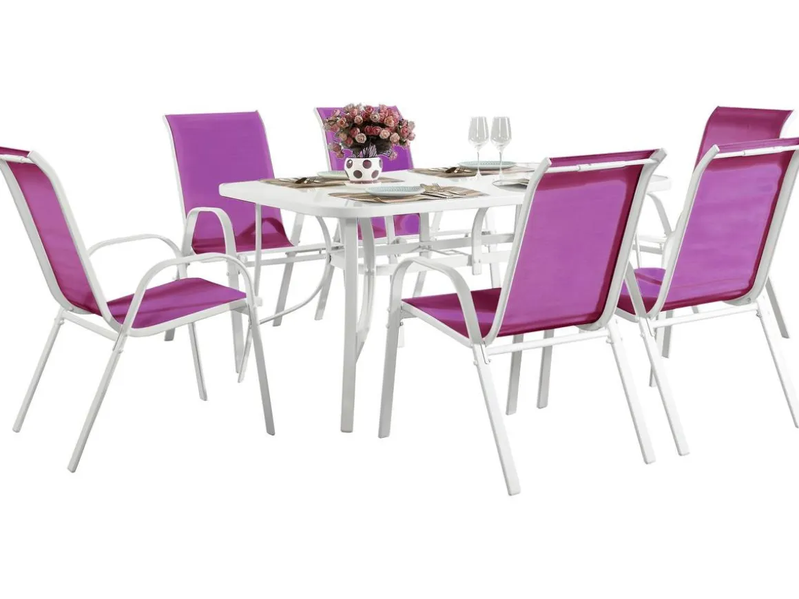 Table et chaises de jardin en textilène "Cordoba" - Phoenix - 6 places - Fuschia