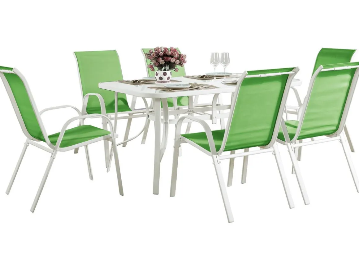 Table et chaises de jardin en textilène "Cordoba" - Phoenix - 6 places - Vert