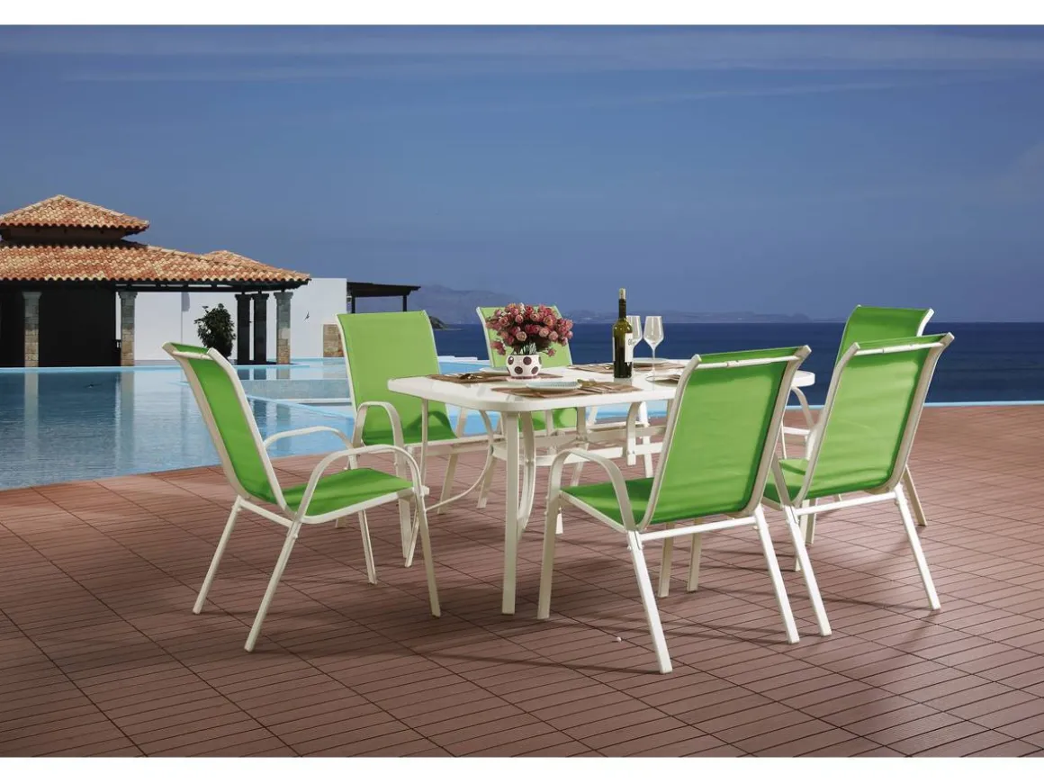 Table et chaises de jardin en textilène "Cordoba" - Phoenix - 6 places - Vert