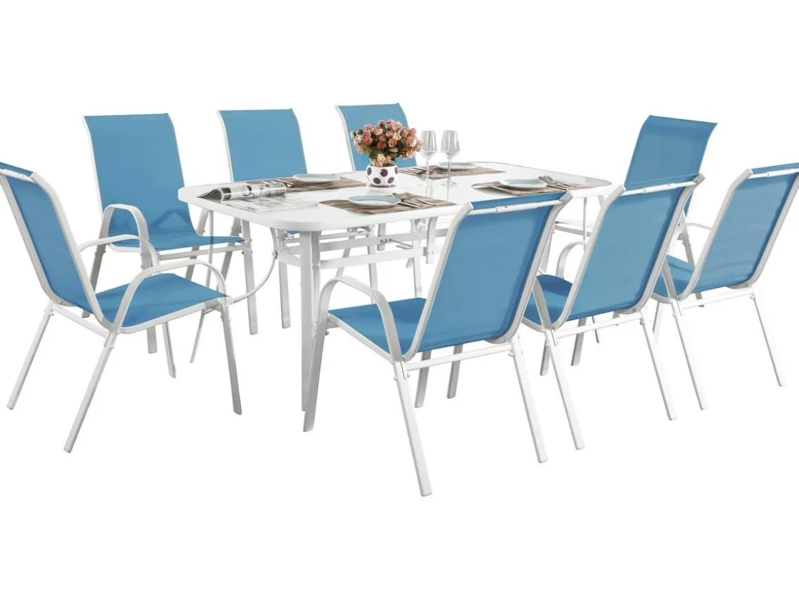 Table et chaises de jardin en textilène "Cordoba XL 180" - Phoenix - 8 places - Bleu