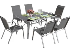 Table et chaises de jardin en textilène "cordoba + Porto" 6 personnes gris clair