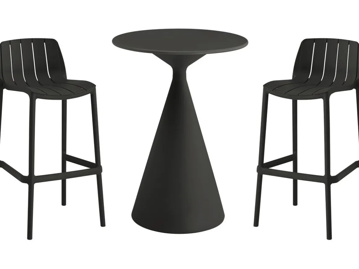 Table et chaises hautes de bistrot empilables "Vaena" - 2 places - Noir