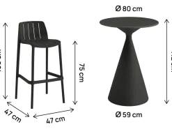 Table et chaises hautes de bistrot empilables