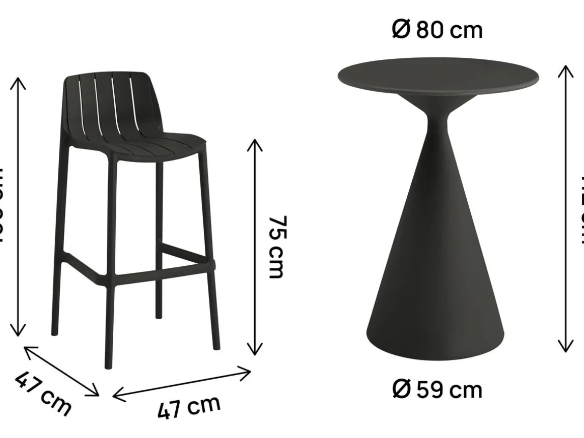 Table et chaises hautes de bistrot empilables "Vaena" - 2 places - Noir