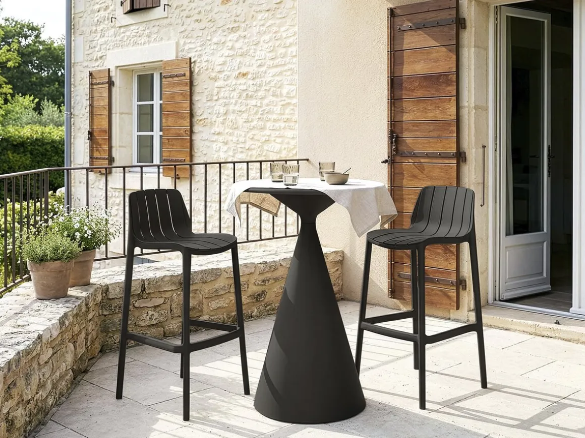 Table et chaises hautes de bistrot empilables "Vaena" - 2 places - Noir