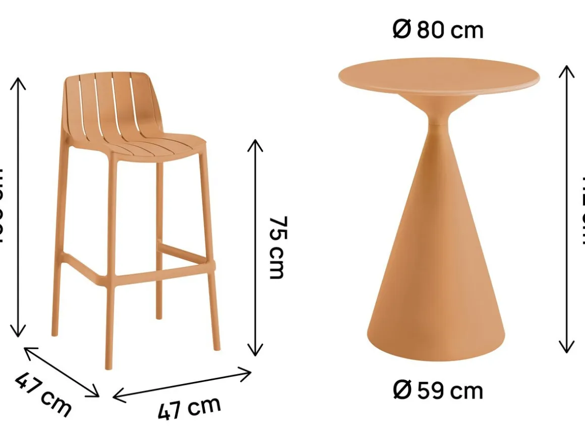 Table et chaises hautes de bistrot empilables "Vaena" - 2 places - Orange