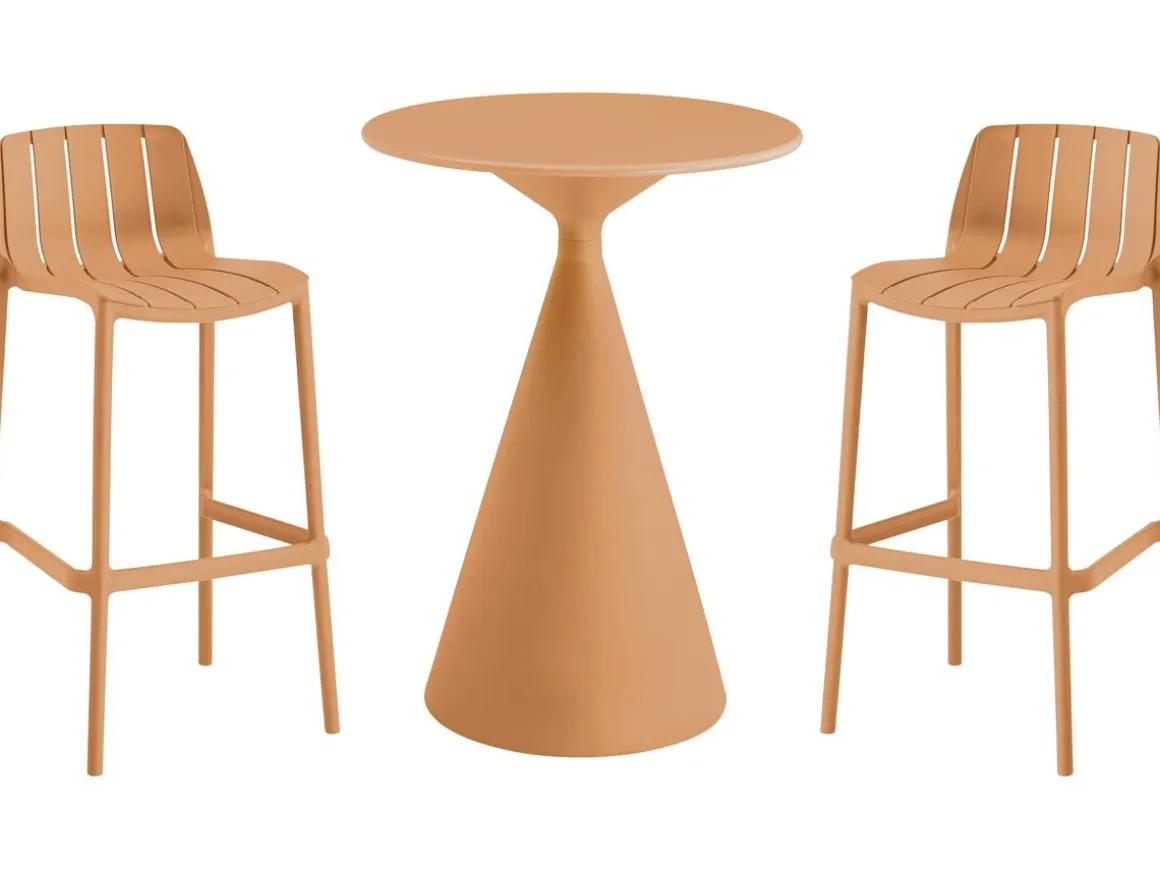 Table et chaises hautes de bistrot empilables "Vaena" - 2 places - Orange