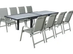 Table extensible et chaises de jardin en aluminium "Lagos" - 140/280 x 90 x 76 cm - 8 places - Gris clair