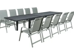 Table extensible et chaises de jardin en aluminium "Lagos" - 200/320 x 105 x 76 cm - 10 chaises - Gris clair