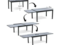 Table extensible et chaises de jardin en aluminium "Lagos" - 200/320 x 105 x 76 cm - Taupe - 12 places