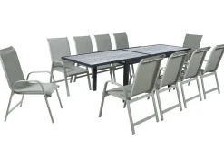 Table extensible et chaises de jardin en aluminium 