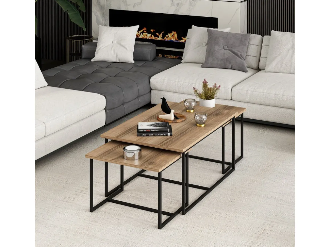 Table gigogne (3 pièces) en bois "Levada" - 90 x 60 x 42 cm - Noyer