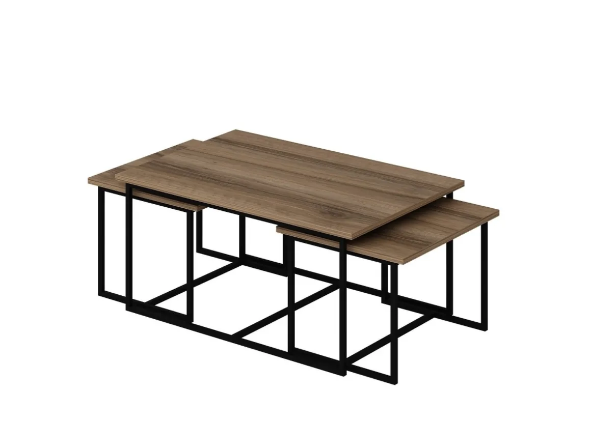 Table gigogne (3 pièces) en bois "Levada" - 90 x 60 x 42 cm - Noyer