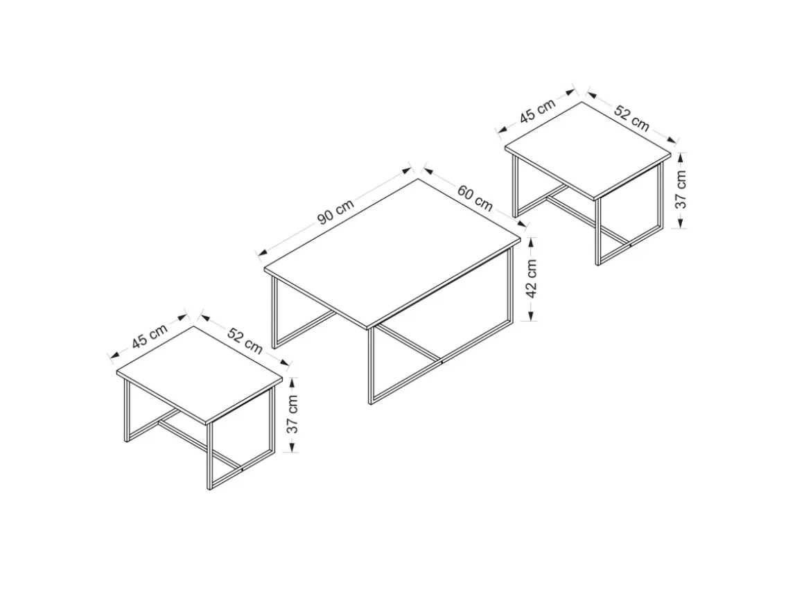 Table gigogne (3 pièces) en bois "Levada" - 90 x 60 x 42 cm - Noyer