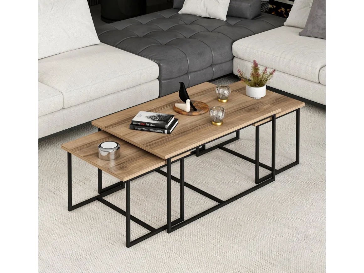 Table gigogne (3 pièces) en bois "Levada" - 90 x 60 x 42 cm - Noyer