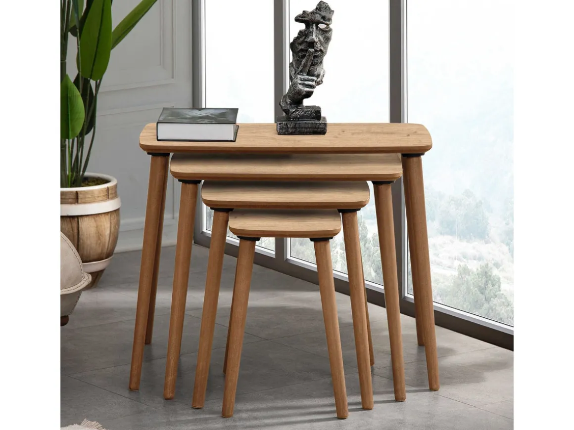 Table gigogne (4 pièces) en bois "Luci" 70 x 40 x 55 cm - Chêne