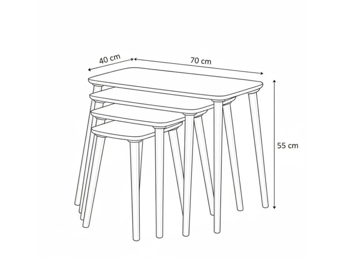 Table gigogne (4 pièces) en bois "Luci" 70 x 40 x 55 cm - Chêne