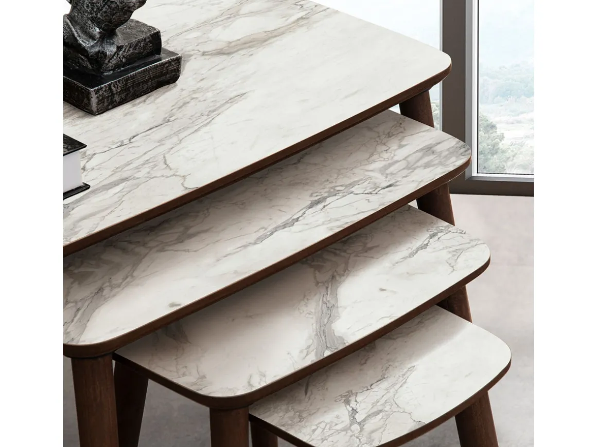 Table gigogne (4 pièces) en bois "Luci" 70 x 40 x 55 cm - Blanc