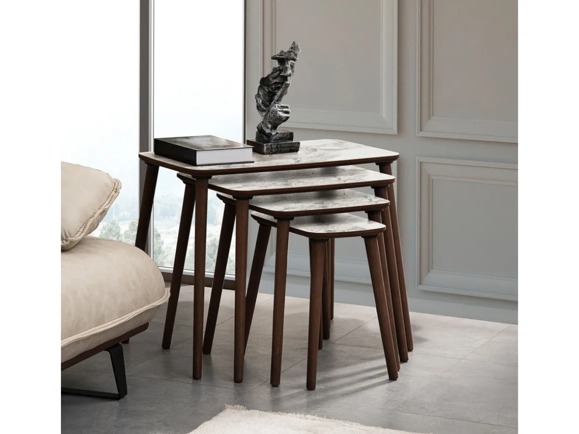 Table gigogne (4 pièces) en bois "Luci" 70 x 40 x 55 cm - Blanc
