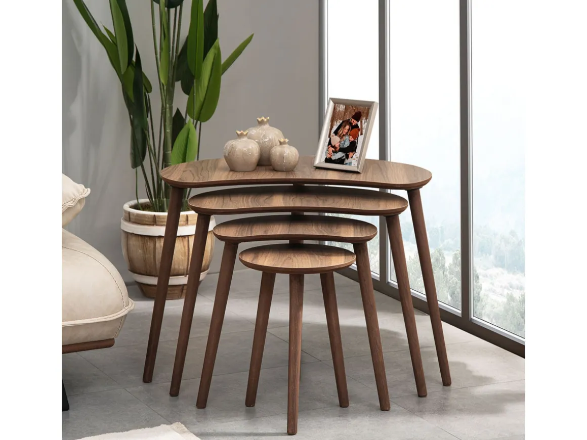Table gigogne (4 pièces) en bois "Moon" 40 x 75 x 55 cm - Noyer