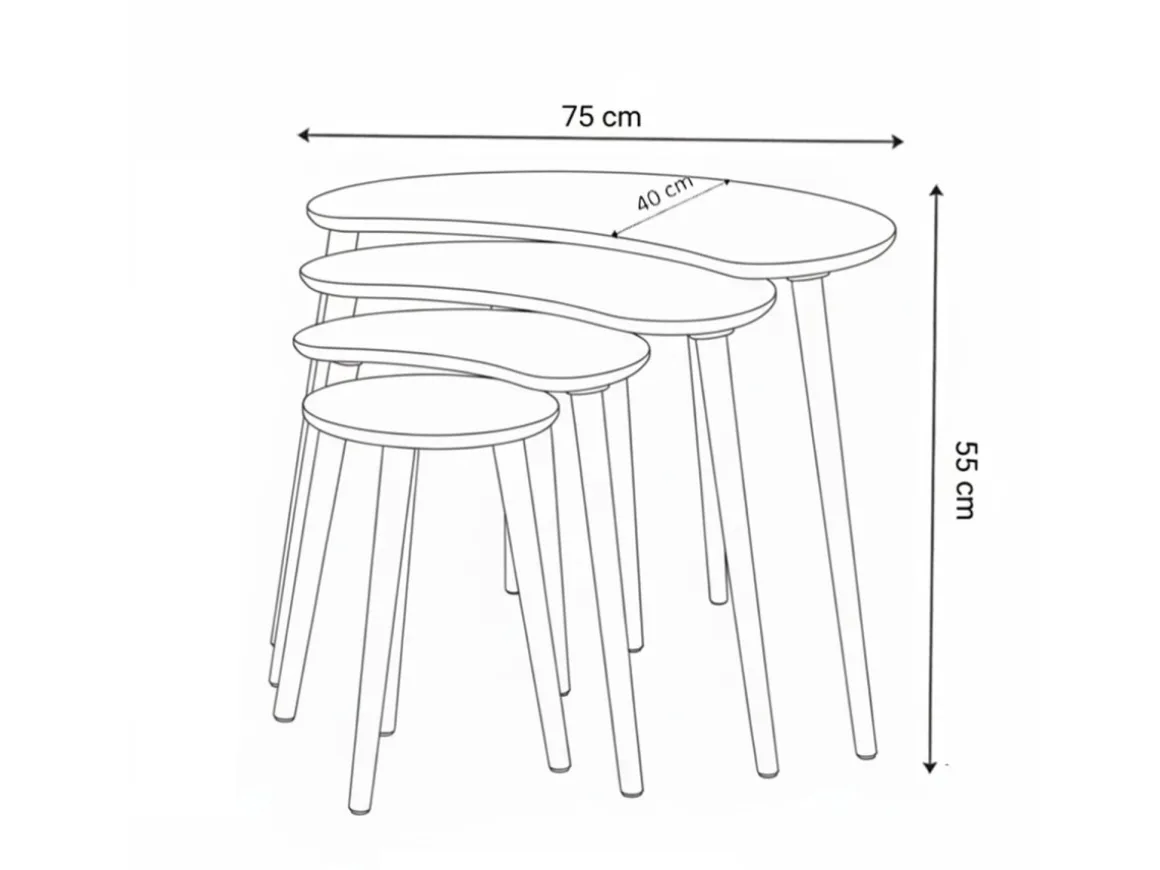 Table gigogne (4 pièces) en bois "Moon" 40 x 75 x 55 cm - Noyer