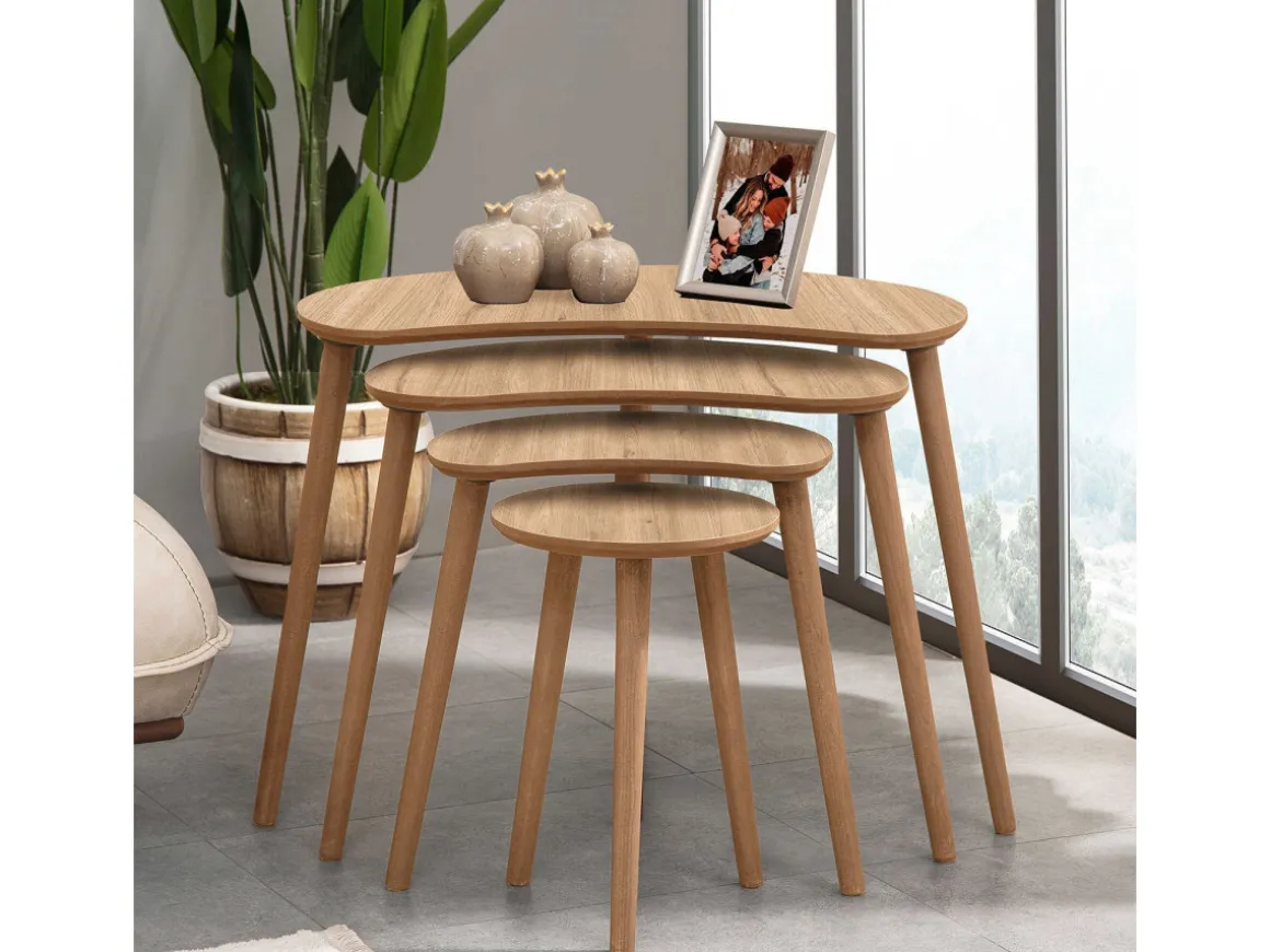 Table gigogne (4 pièces) en bois "Moon" 40 x 75 x 55 cm - Chêne