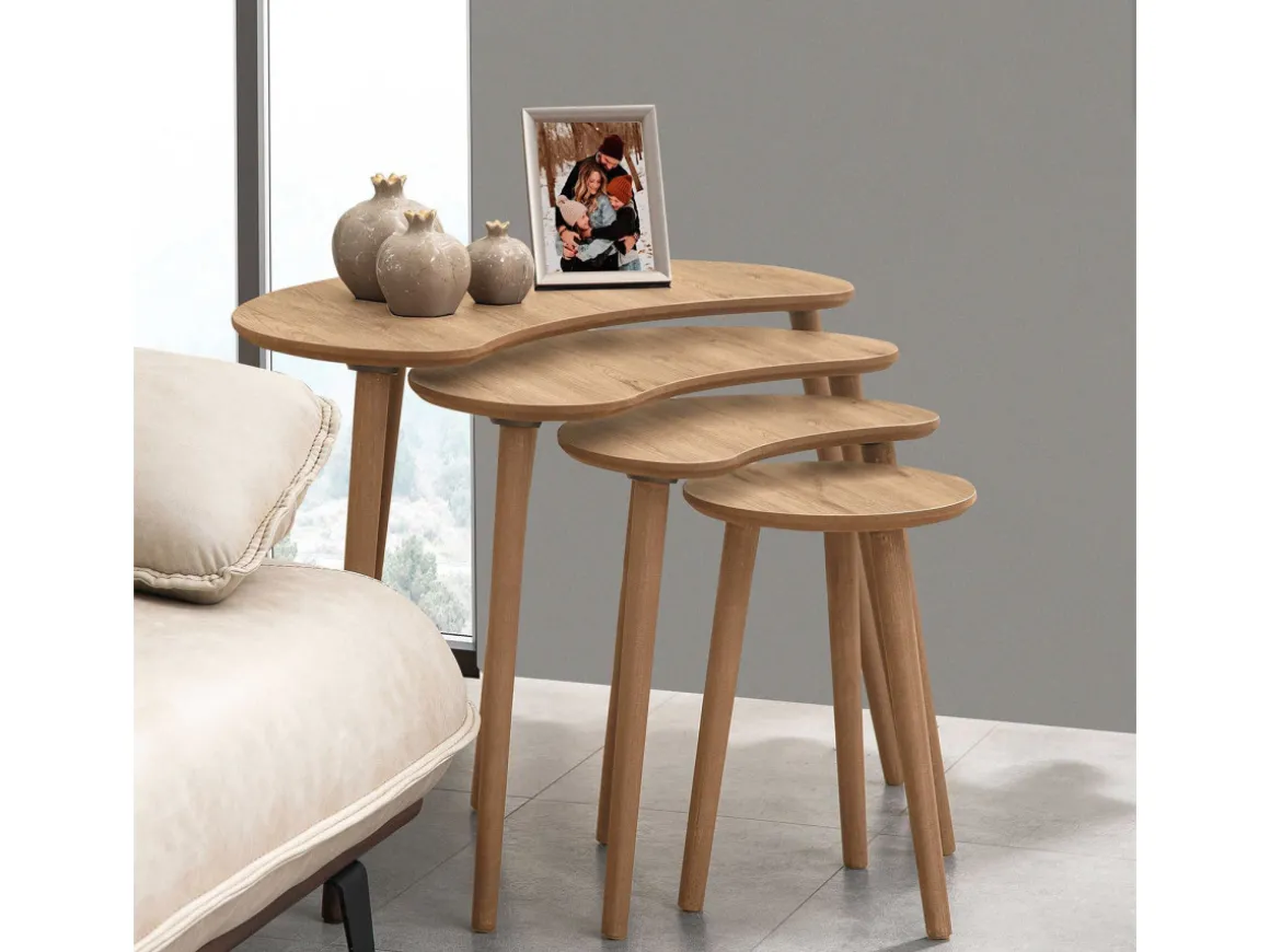 Table gigogne (4 pièces) en bois "Moon" 40 x 75 x 55 cm - Chêne