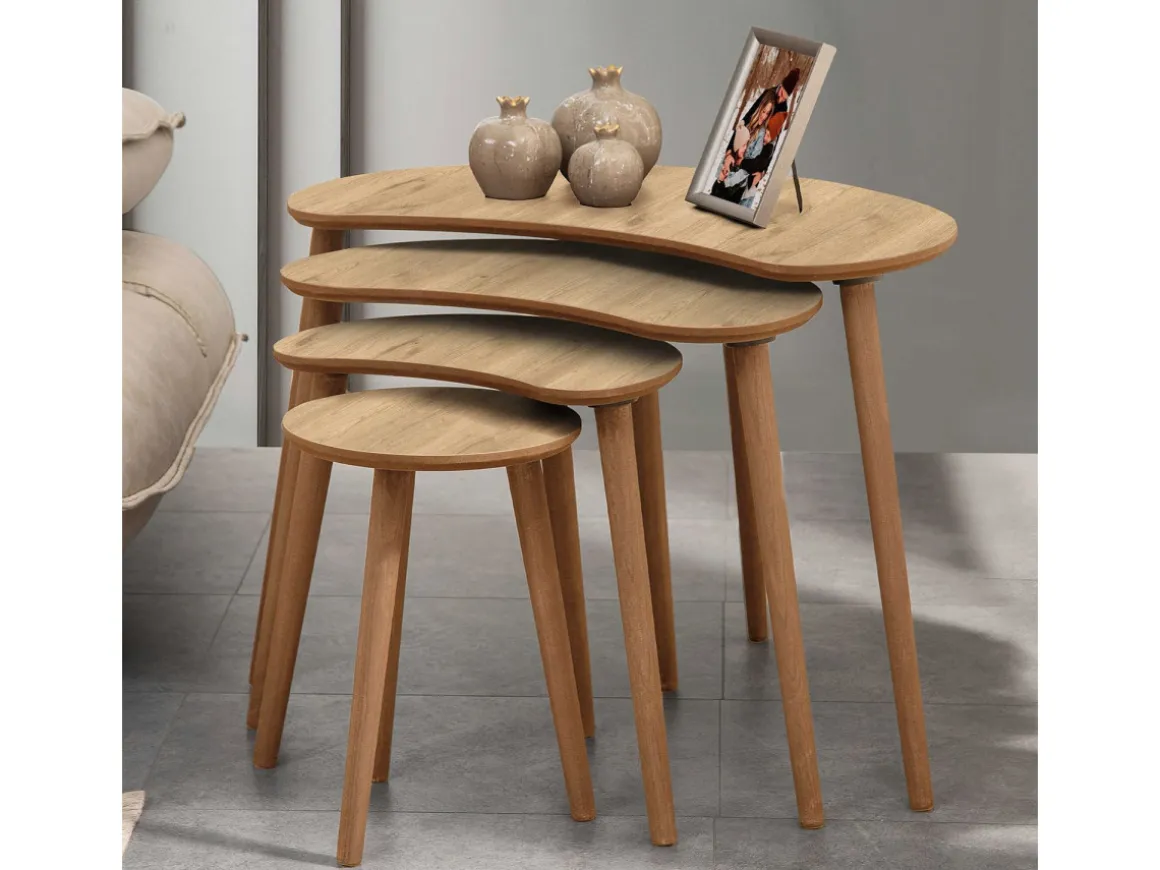 Table gigogne (4 pièces) en bois "Moon" 40 x 75 x 55 cm - Chêne