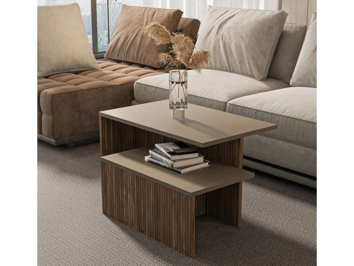 Table gigogne (2 pièces) en bois "Twins" 72 x 45 x 42 cm - Taupe