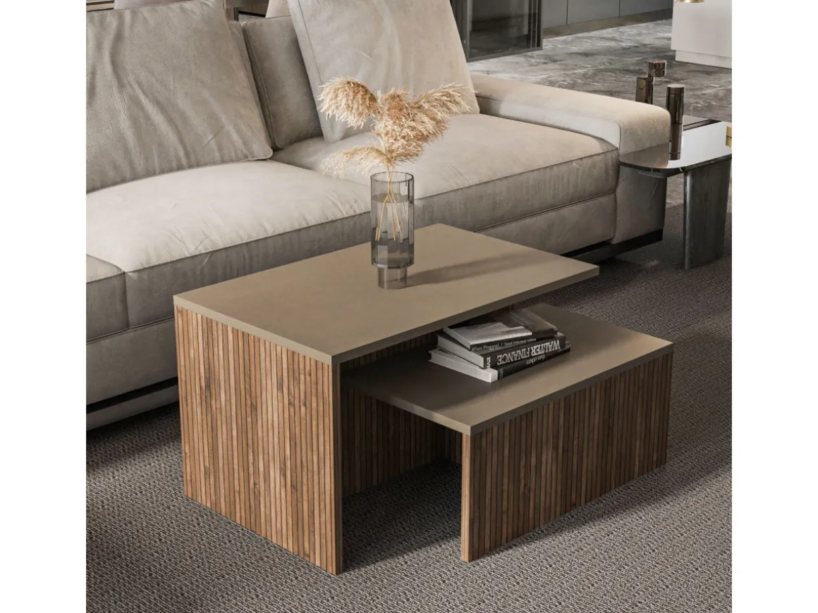 Table gigogne (2 pièces) en bois "Twins" 72 x 45 x 42 cm - Taupe