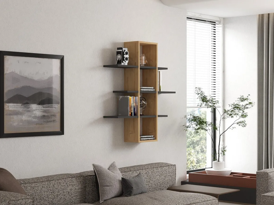 Étagère murale en bois "Ardo" - 96 x 19 x 101 cm - Saphir, Anthracite