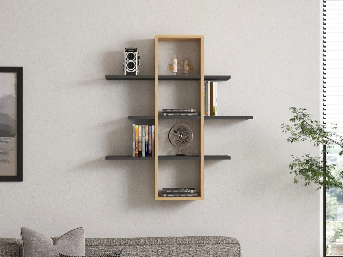 Étagère murale en bois "Ardo" - 96 x 19 x 101 cm - Saphir, Anthracite