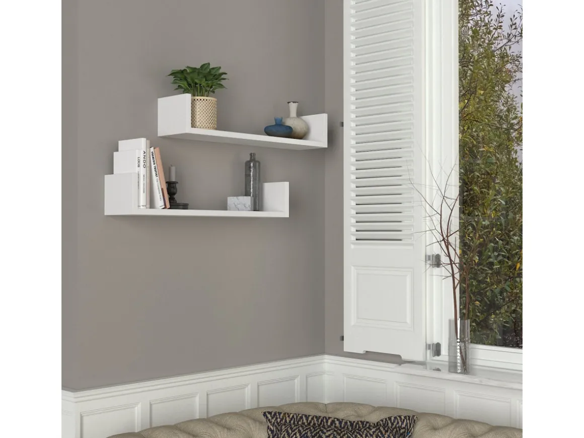 Étagère murale en bois "Iris" - 63 x 14 x 14 cm - Blanc